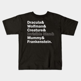 Funny Names x Universal Monsters Dracula Frankenstein Creature Mummy Wolfman Kids T-Shirt